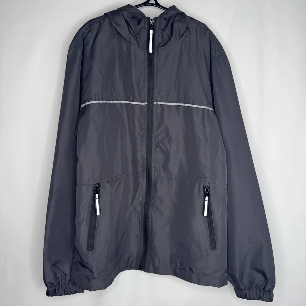 NWT Distortion Kids Medium (10/12) Water Resistant Raincoat - Black Grey Lining‎